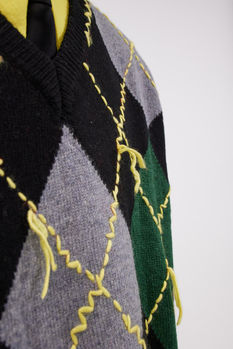 Mike Oversized Argyle Vest Black
