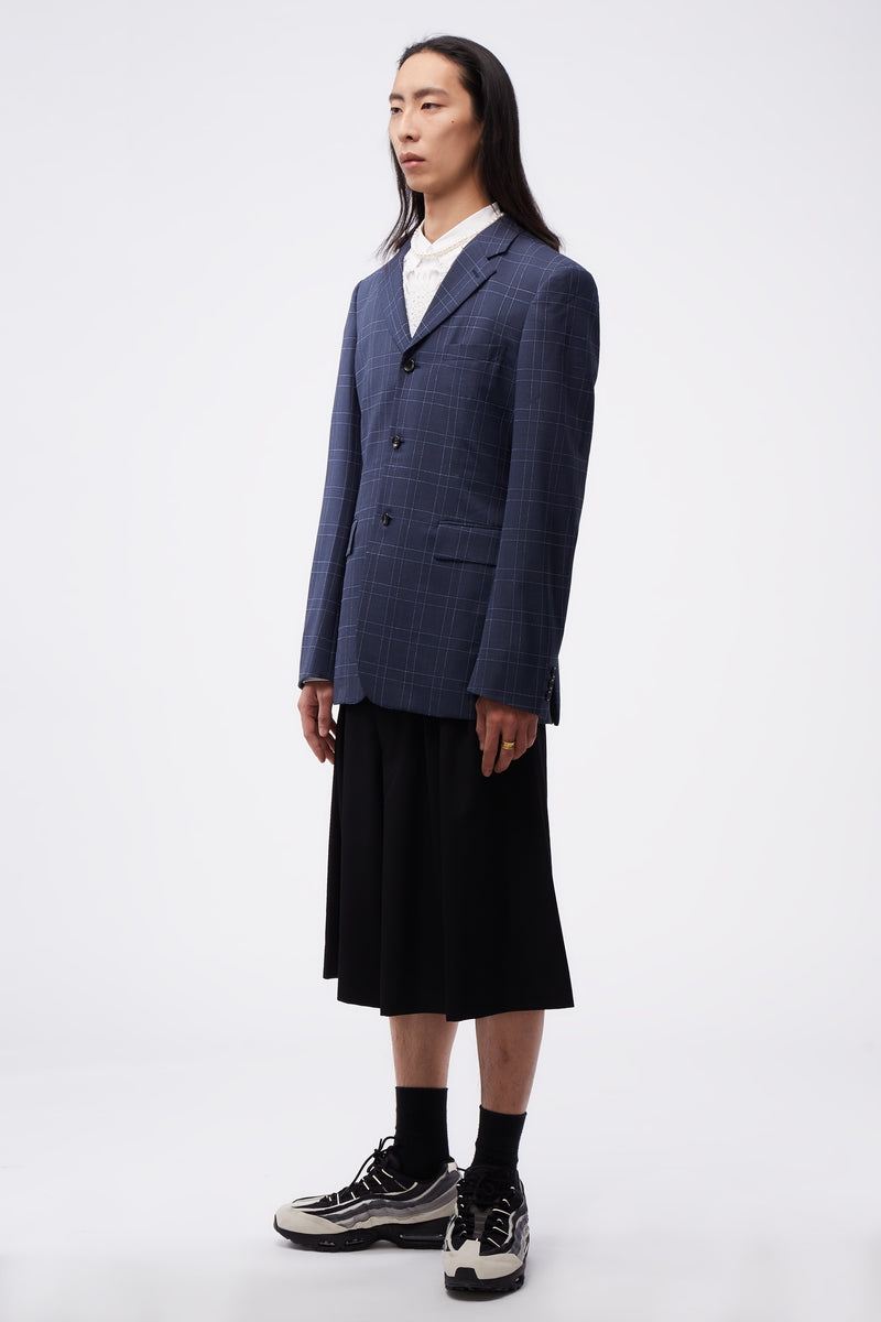 Back Pleats Blue Grid Suit Blue