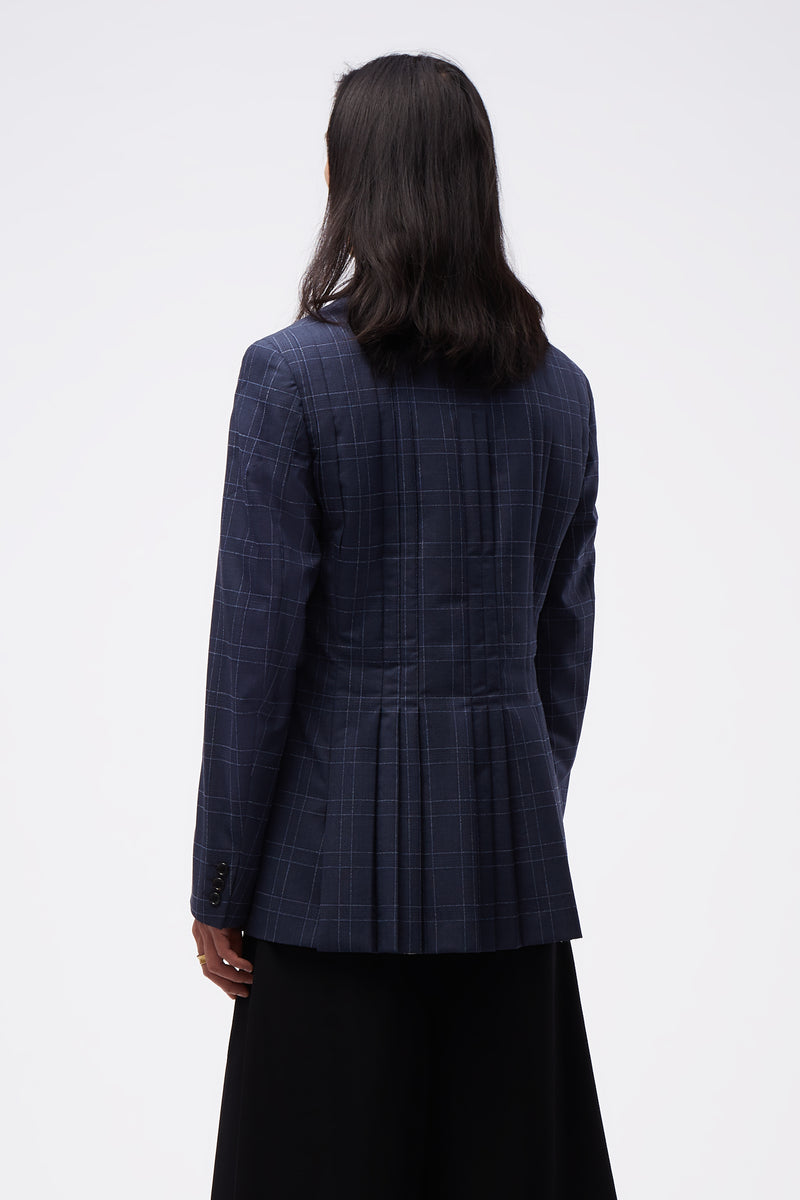 Back Pleats Blue Grid Suit Blue