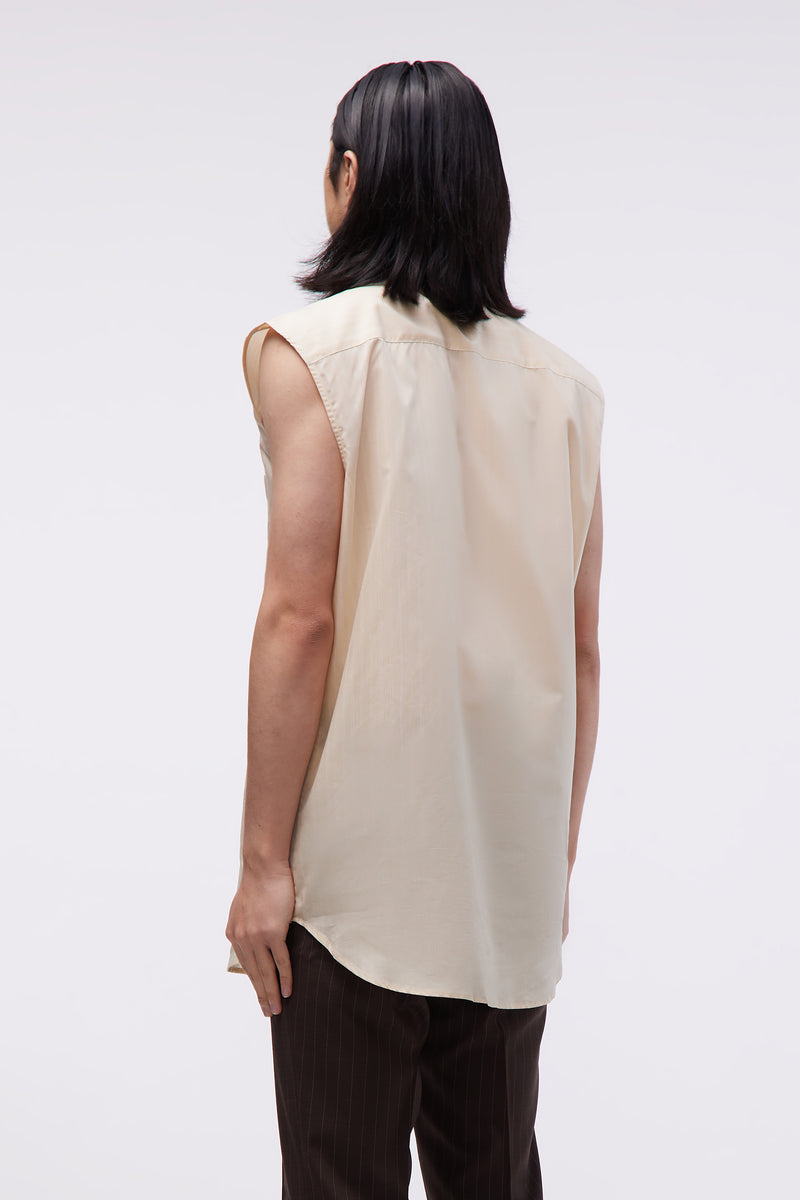 Sleeveless Shirt Light Beige Pin Stripe