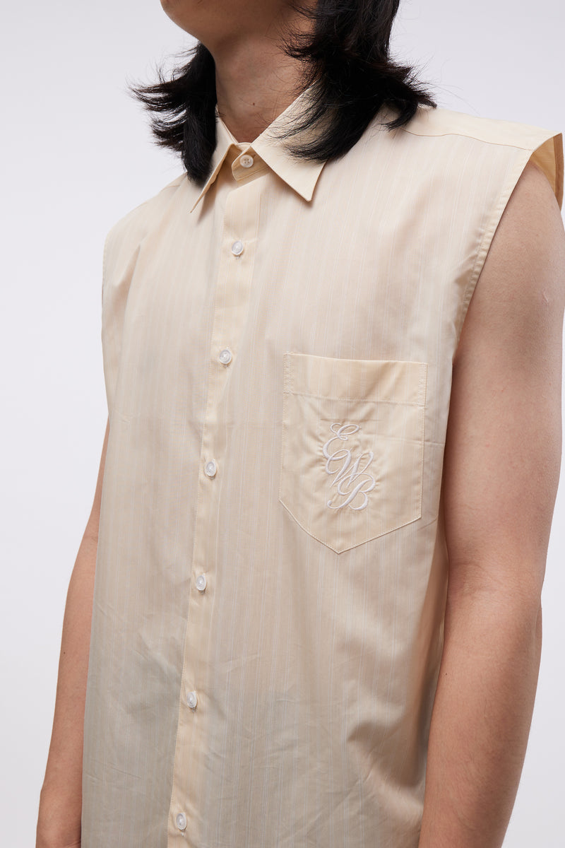 Sleeveless Shirt Light Beige Pin Stripe
