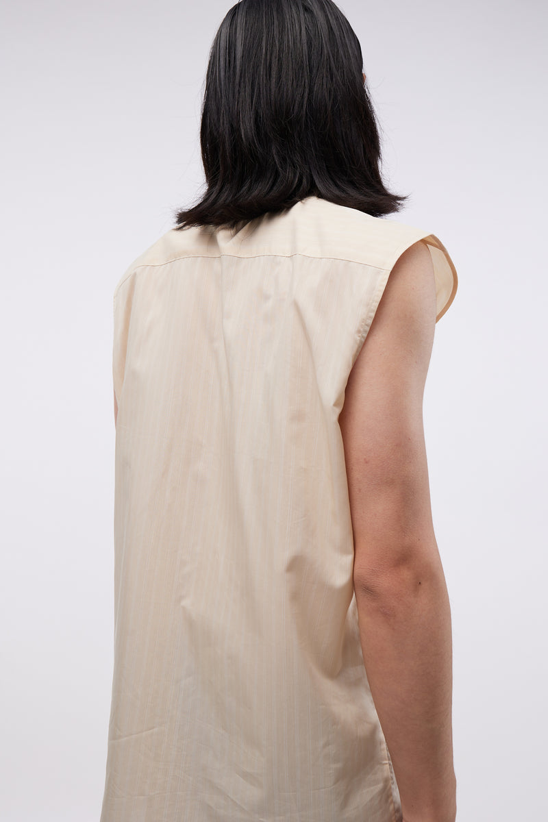 Sleeveless Shirt Light Beige Pin Stripe