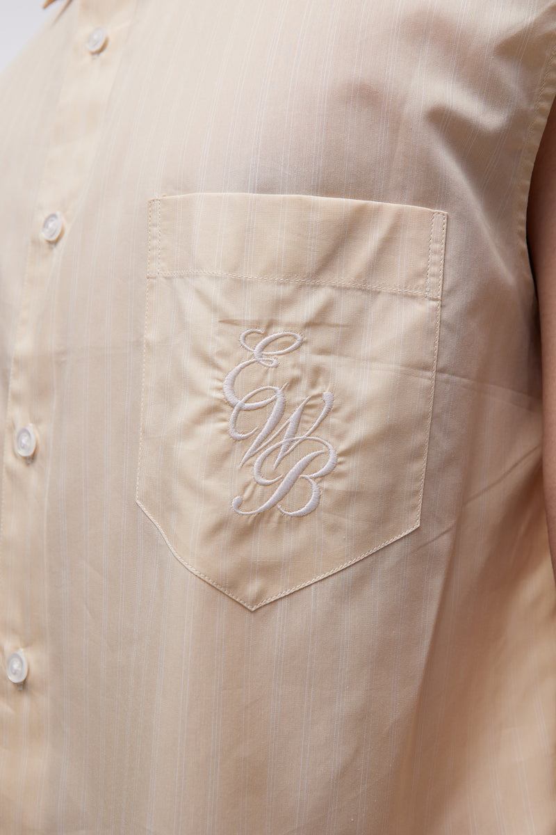 Sleeveless Shirt Light Beige Pin Stripe