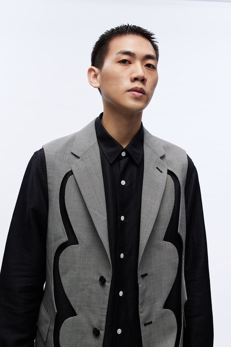 Cut-detail Tailored Waistcoat Grey Check