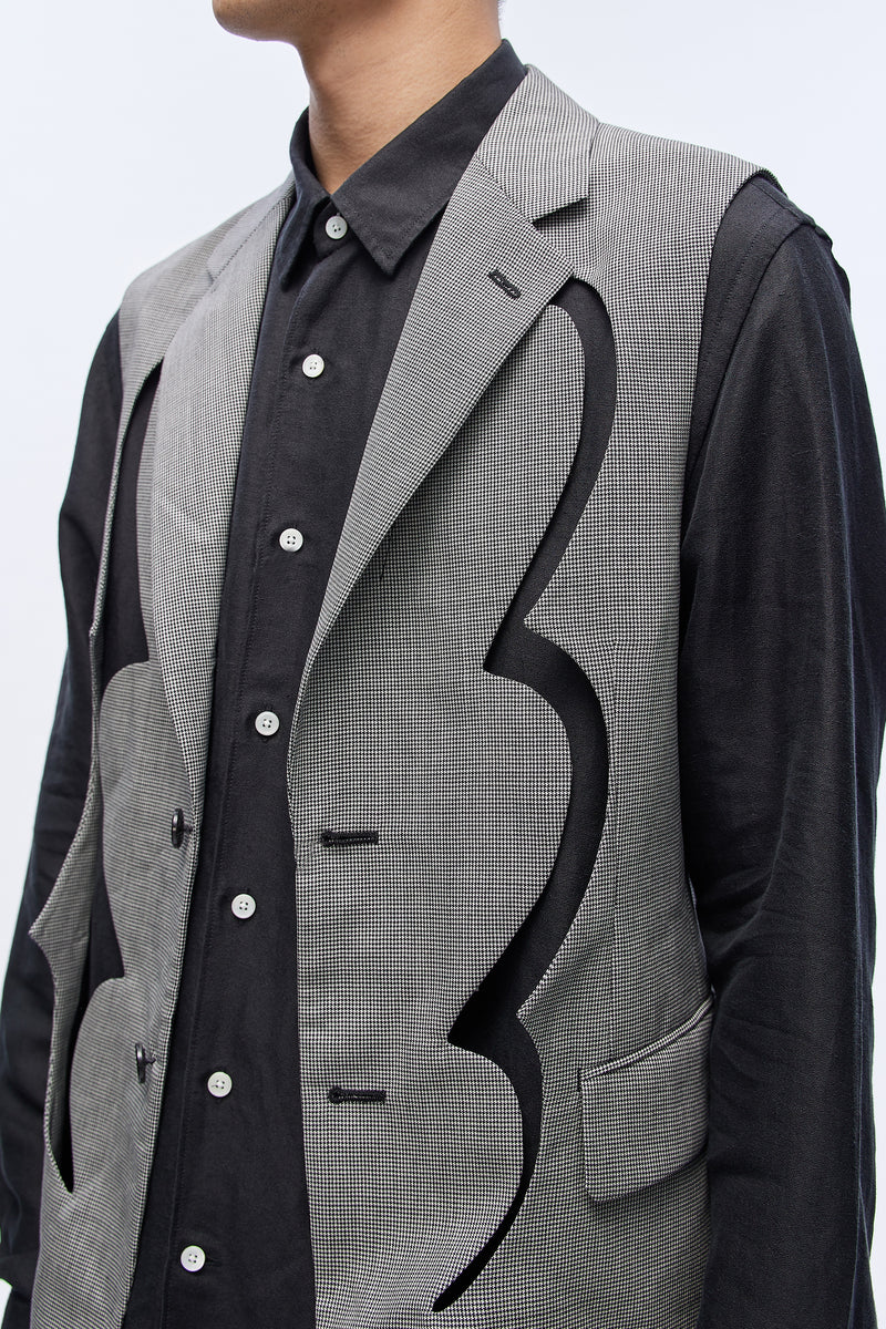 Cut-detail Tailored Waistcoat Grey Check