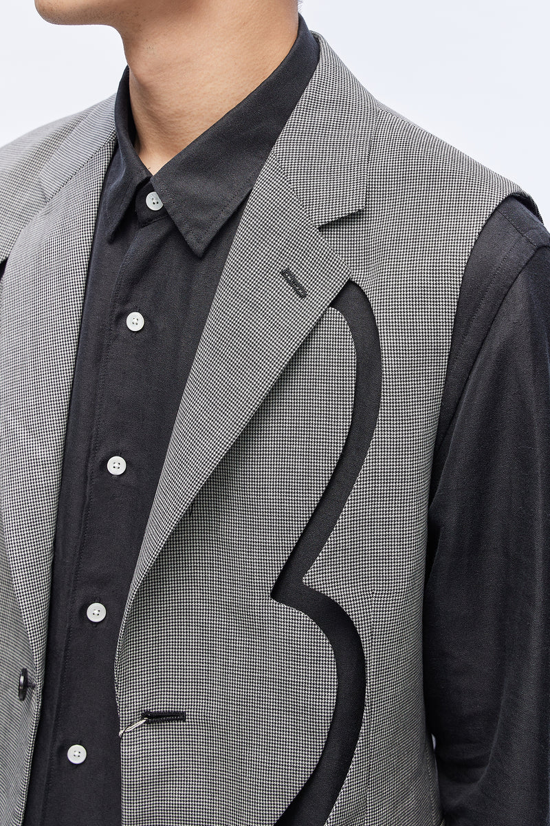 Cut-detail Tailored Waistcoat Grey Check