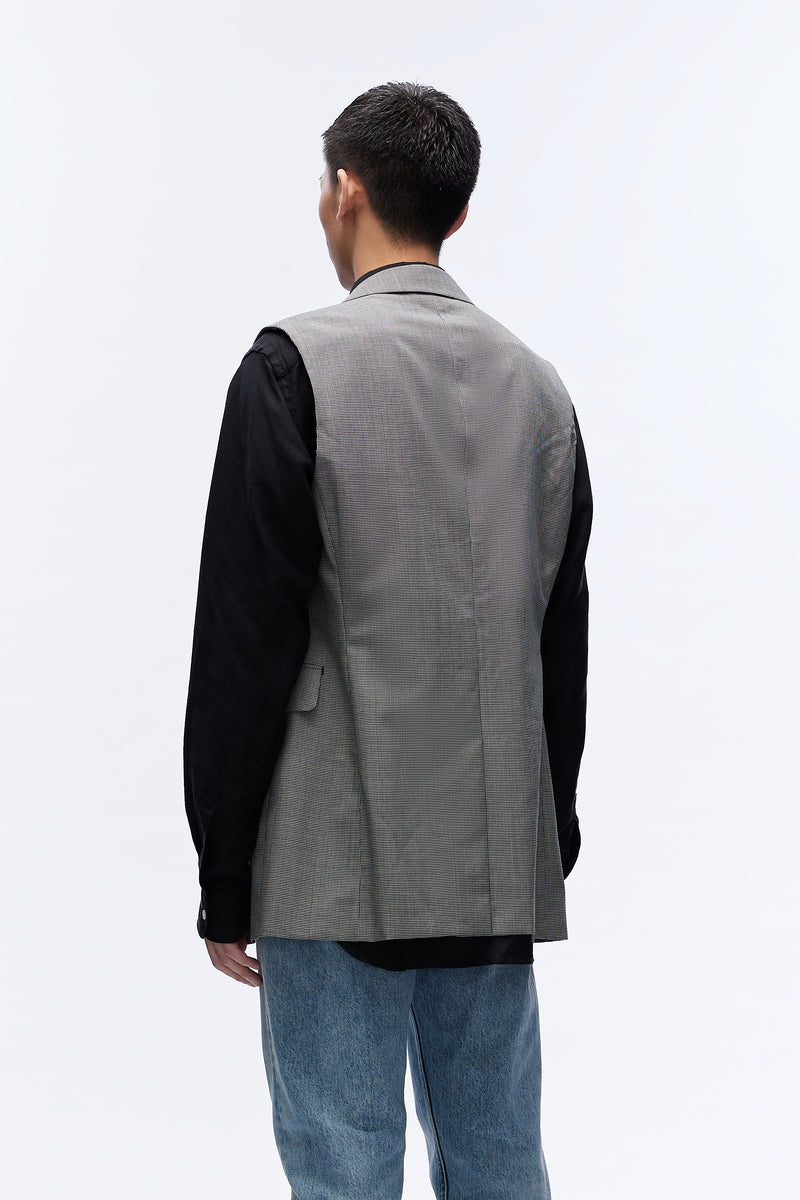 Cut-detail Tailored Waistcoat Grey Check