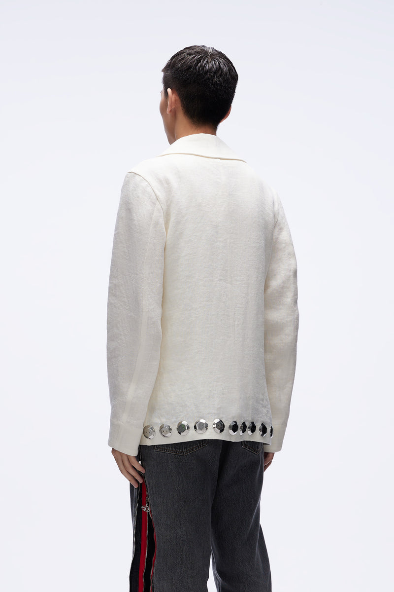 LINEN P-COAT WITH PATCHES WHITE