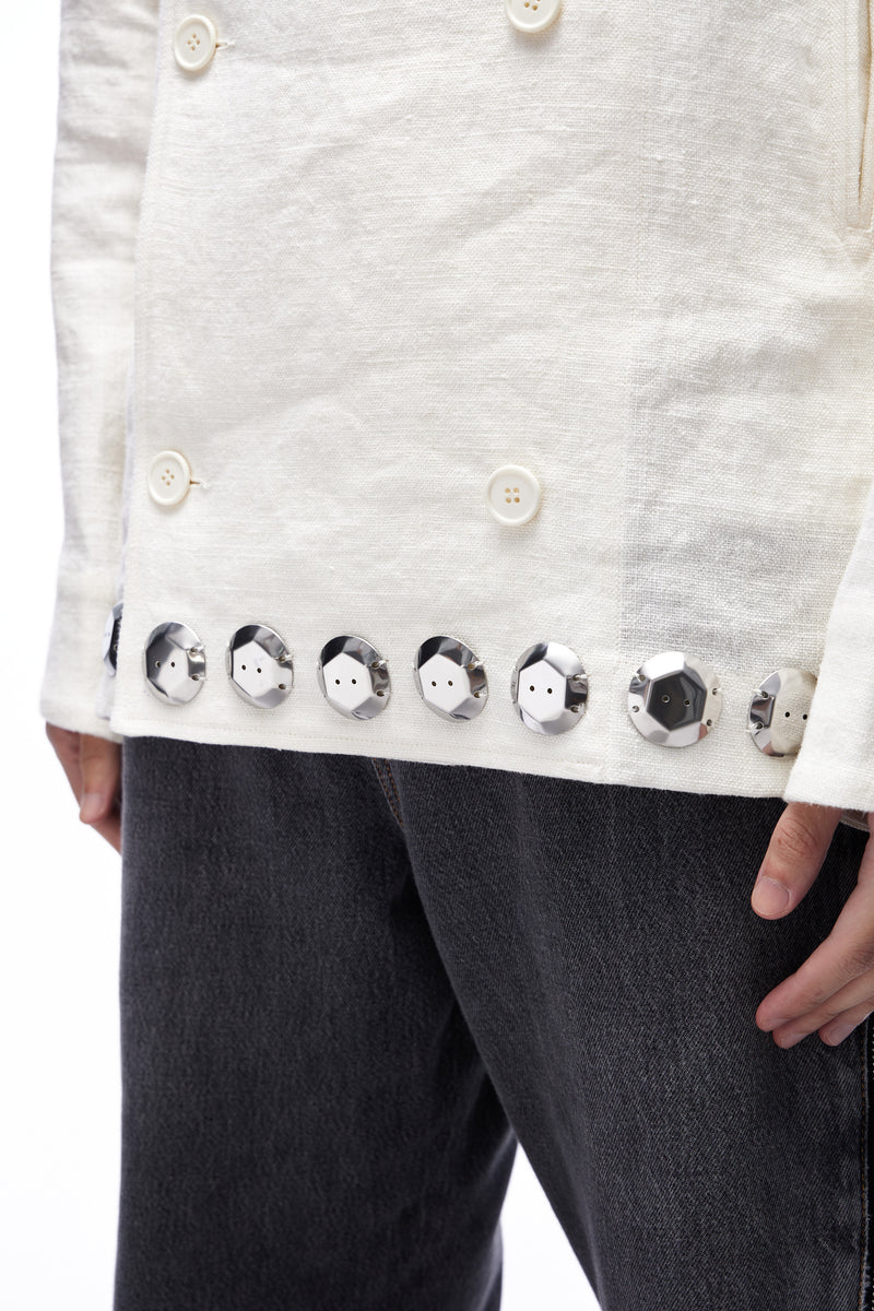 LINEN P-COAT WITH PATCHES WHITE