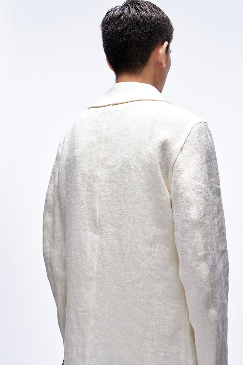 LINEN P-COAT WITH PATCHES WHITE