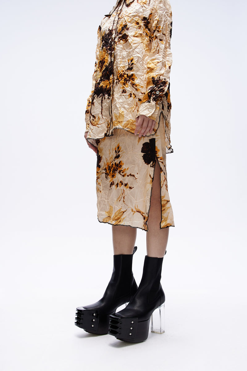 Crumpled Fluid Slip Skirt Scarf Flowers