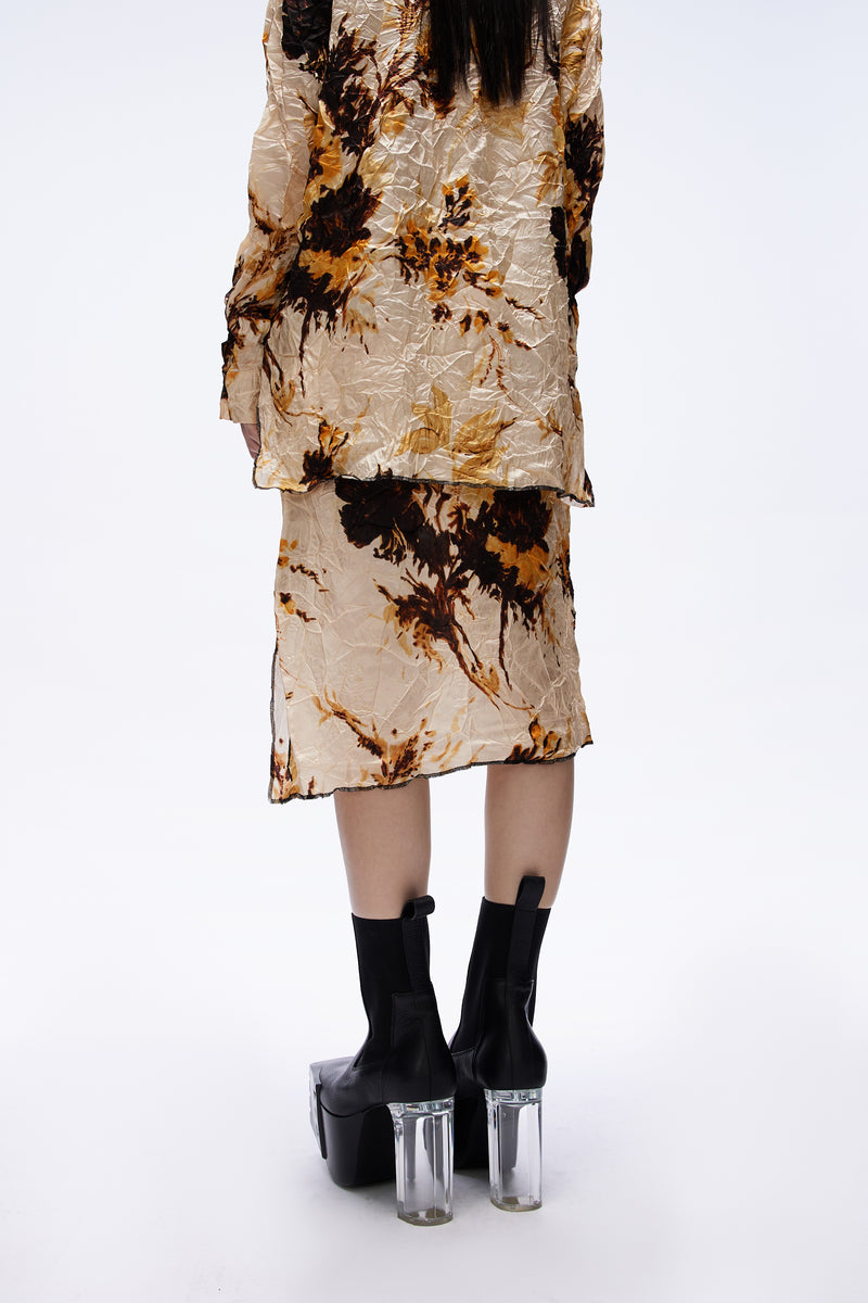 Crumpled Fluid Slip Skirt Scarf Flowers
