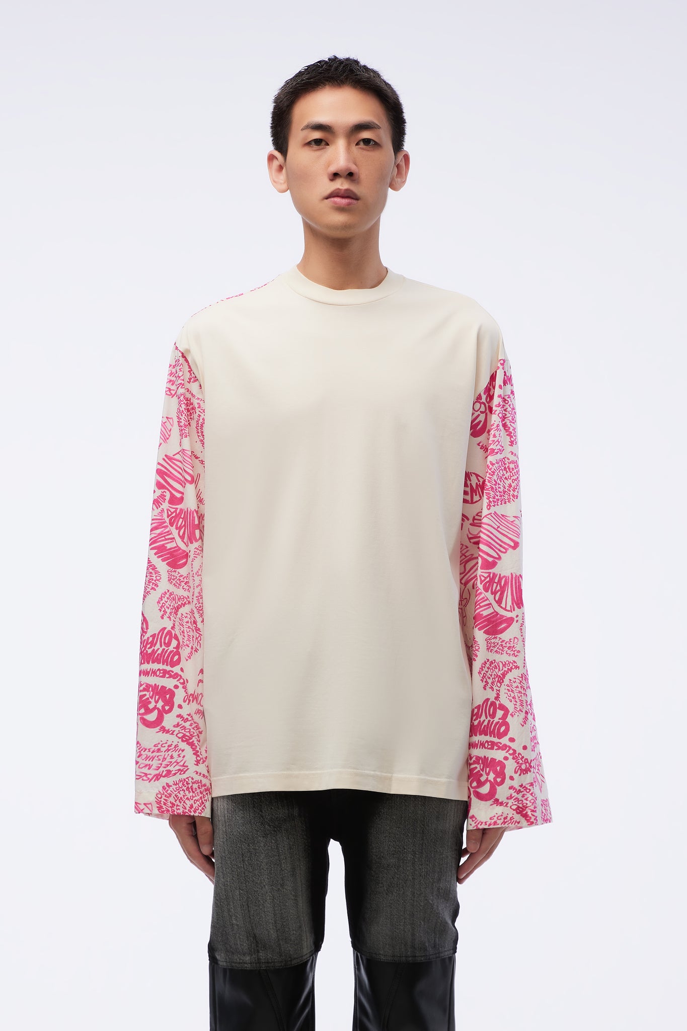 Multi-panel Design L/S T-shirt Beige/pink