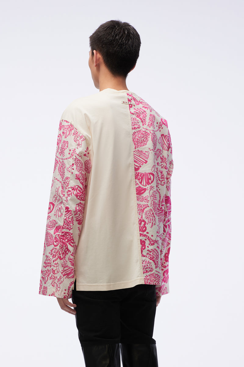 Multi-panel Design L/S T-shirt Beige/pink