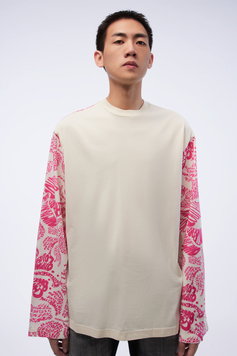 Multi-panel Design L/S T-shirt Beige/pink
