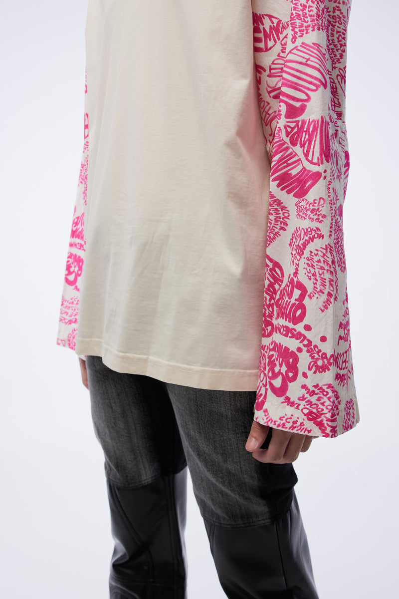 Multi-panel Design L/S T-shirt Beige/pink