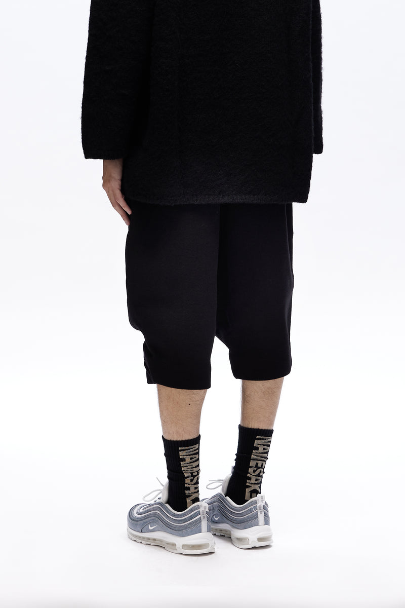 BLACK LAYERED WOOL-BLEND TWILL SHORTS