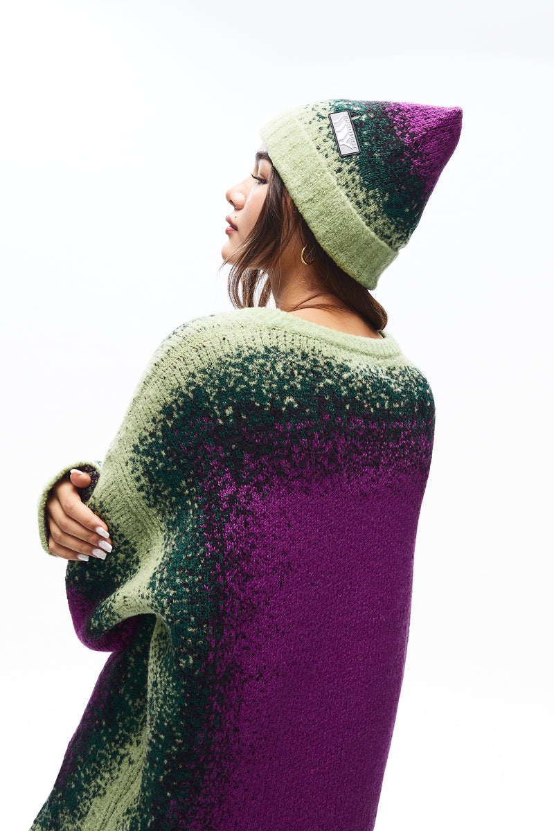 GRADIENT KNIT BEANIE GREEN / PURPLE