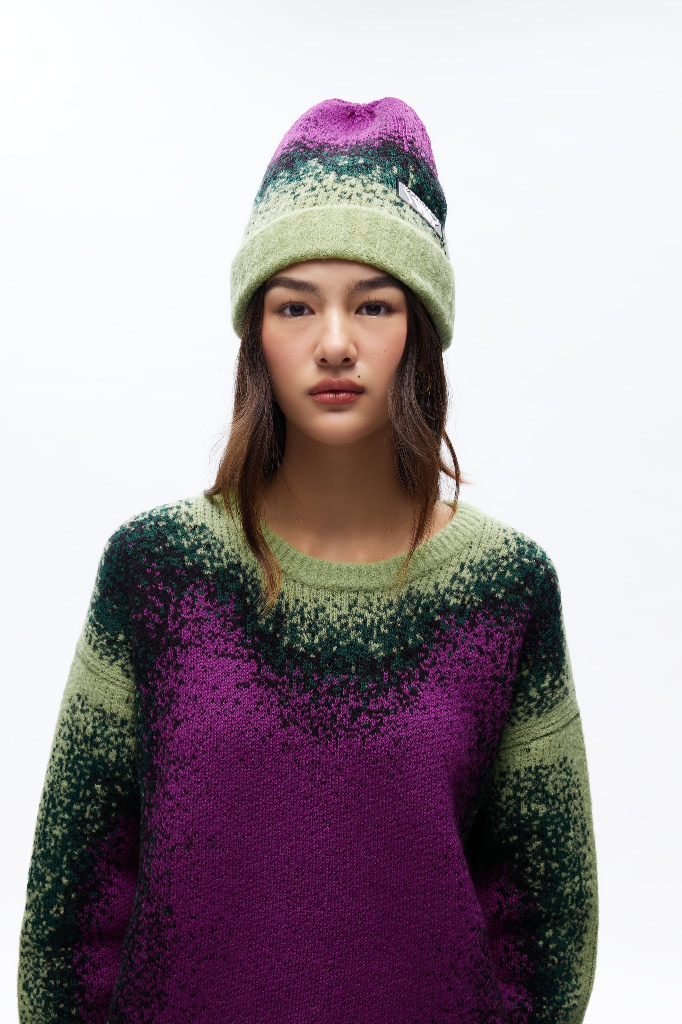 GRADIENT KNIT BEANIE GREEN / PURPLE