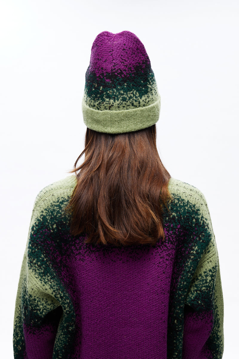 GRADIENT KNIT BEANIE GREEN / PURPLE