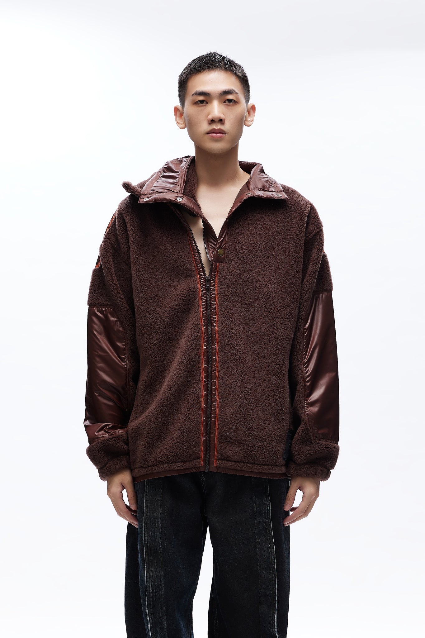 Double Collar Fleece Jacket Brown