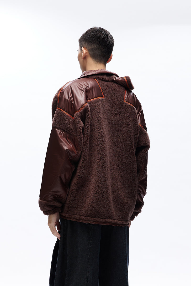 Double Collar Fleece Jacket Brown