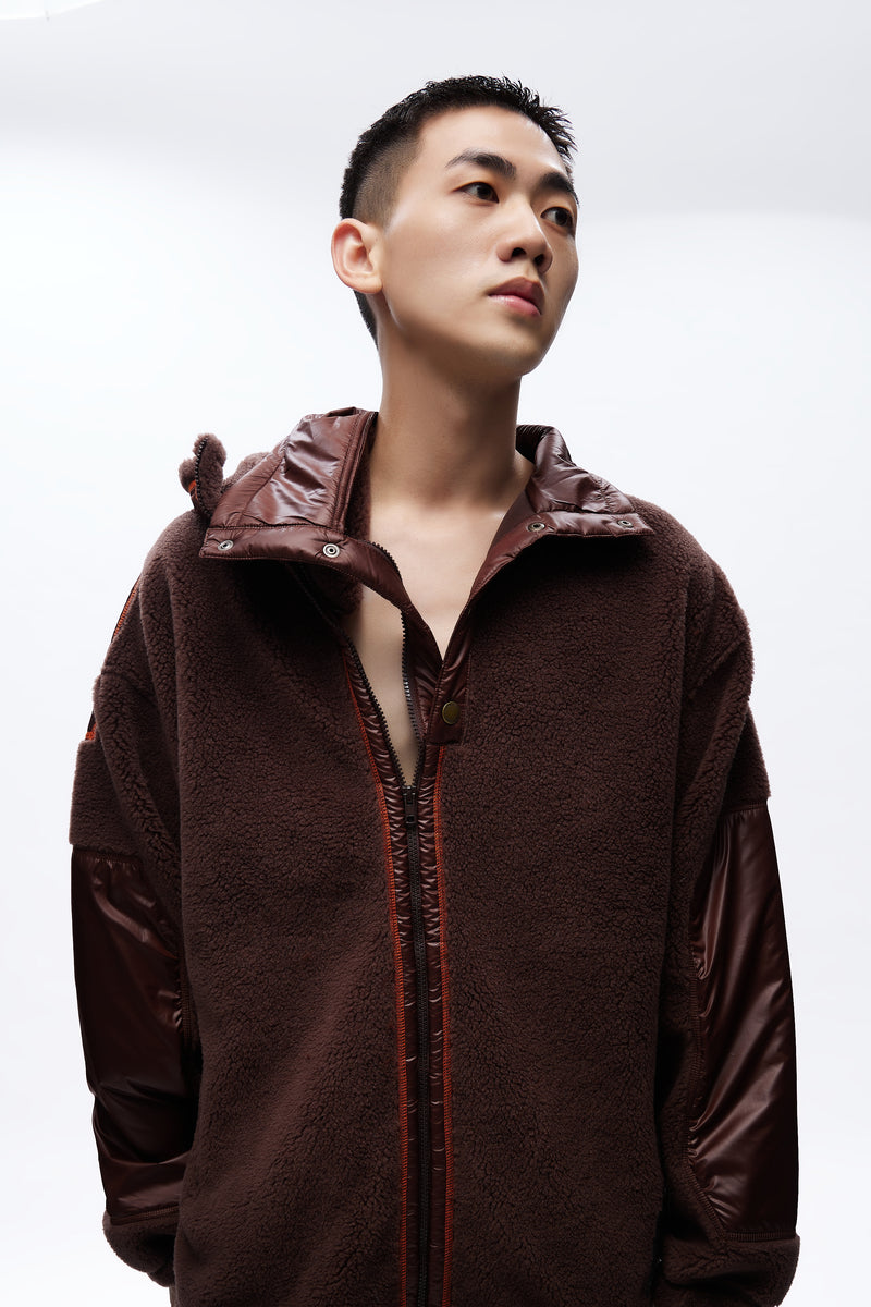 Double Collar Fleece Jacket Brown