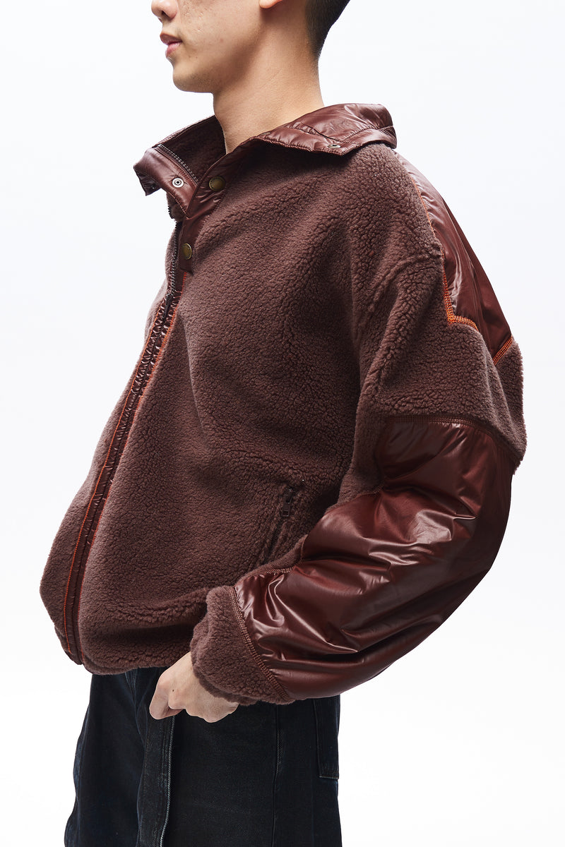 Double Collar Fleece Jacket Brown