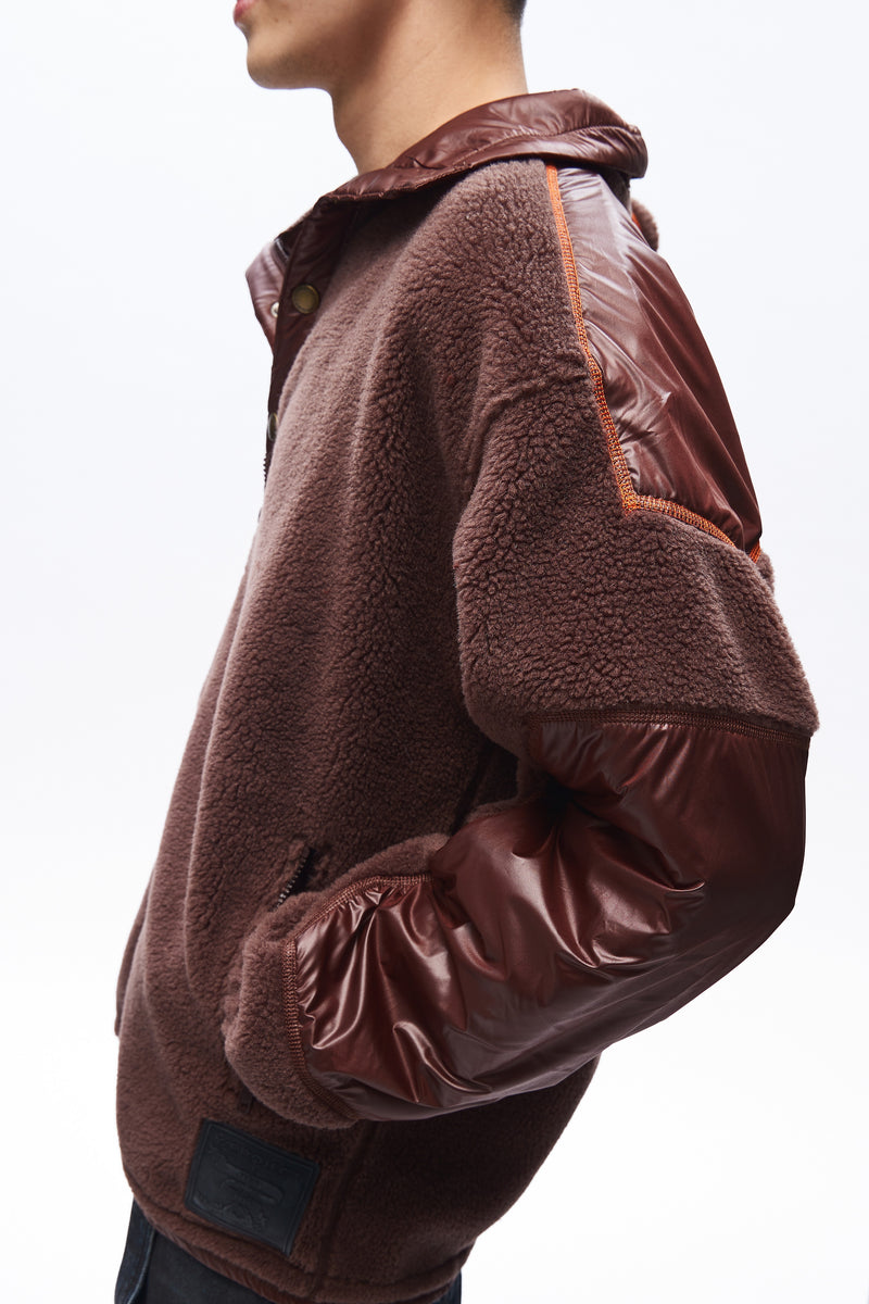 Double Collar Fleece Jacket Brown