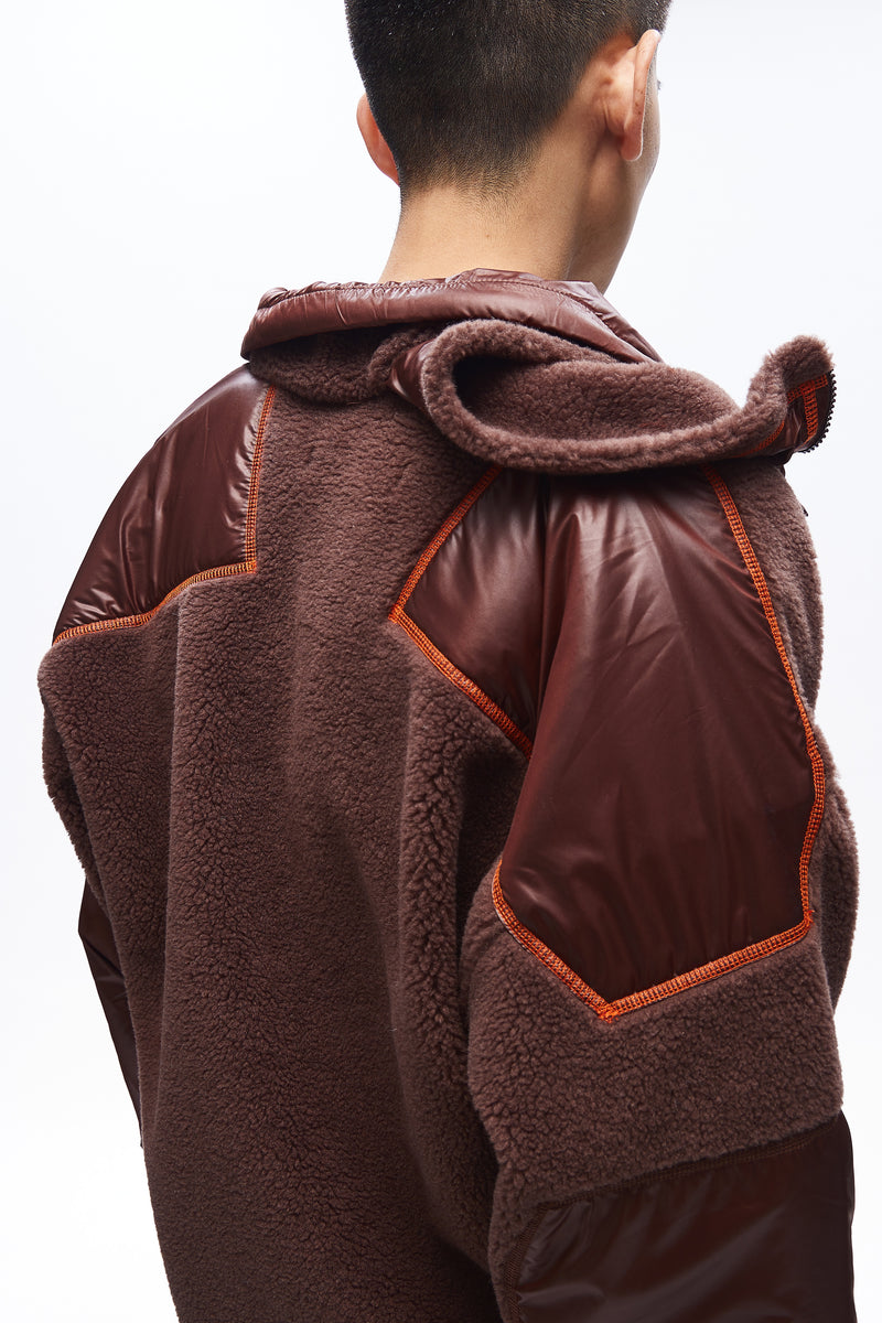 Double Collar Fleece Jacket Brown