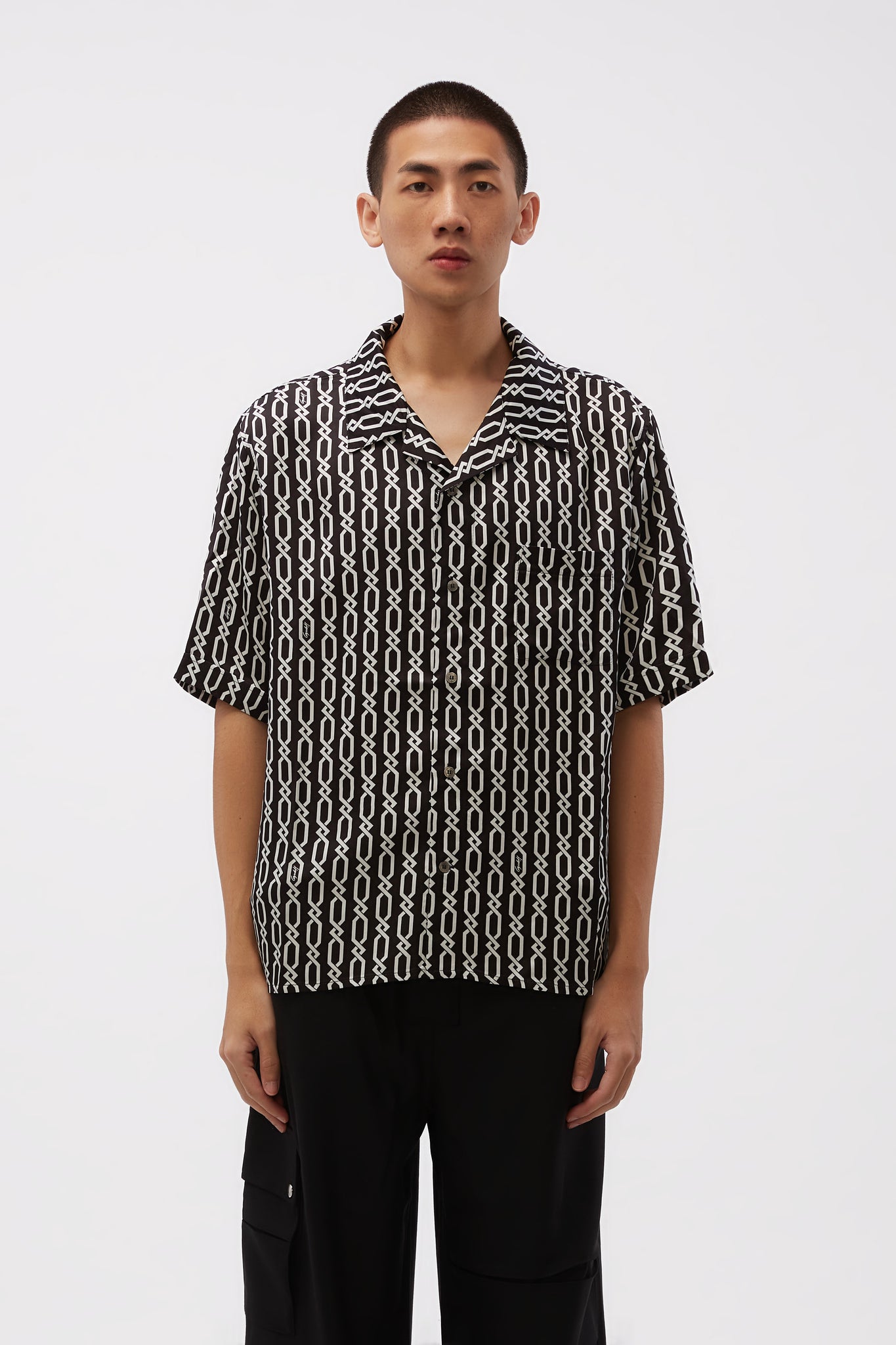 Bowling Shirt With Digital Print Chains Black/white