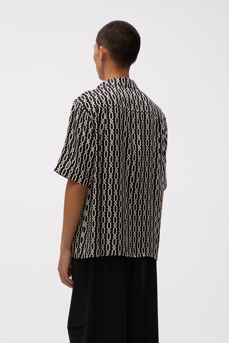 Bowling Shirt With Digital Print Chains Black/white