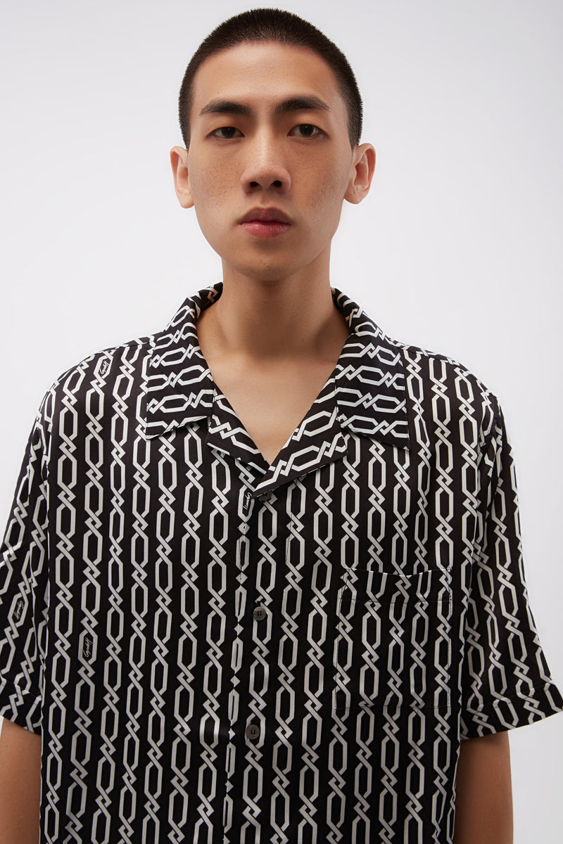 Bowling Shirt With Digital Print Chains Black/white