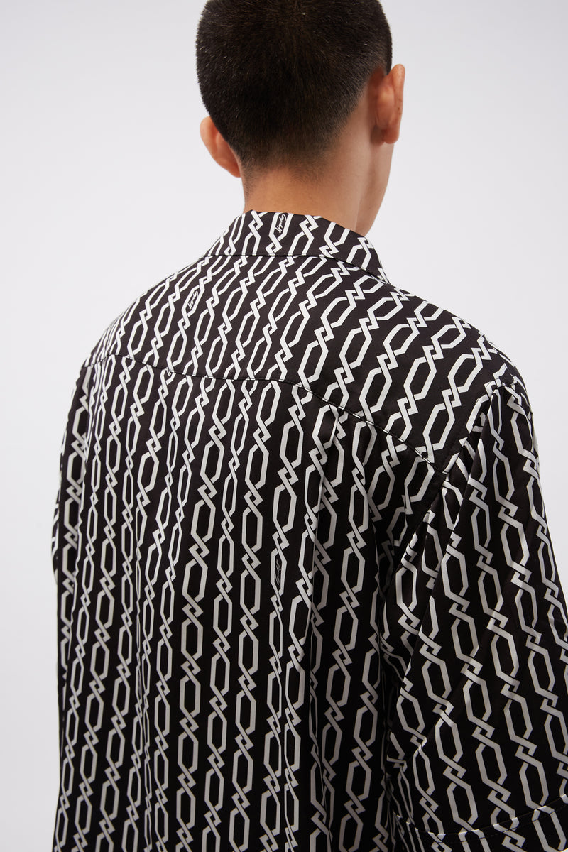 Bowling Shirt With Digital Print Chains Black/white