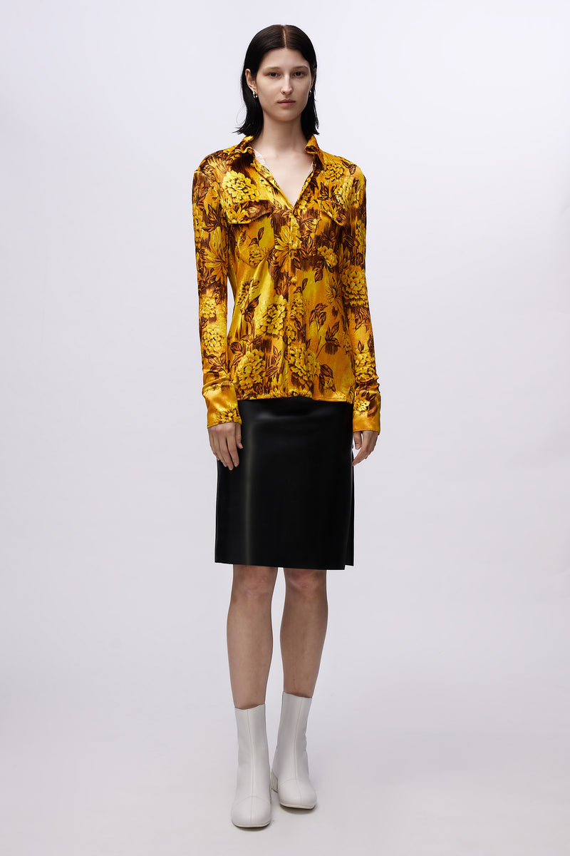 Slim Jersey Shirt Gold Flowers