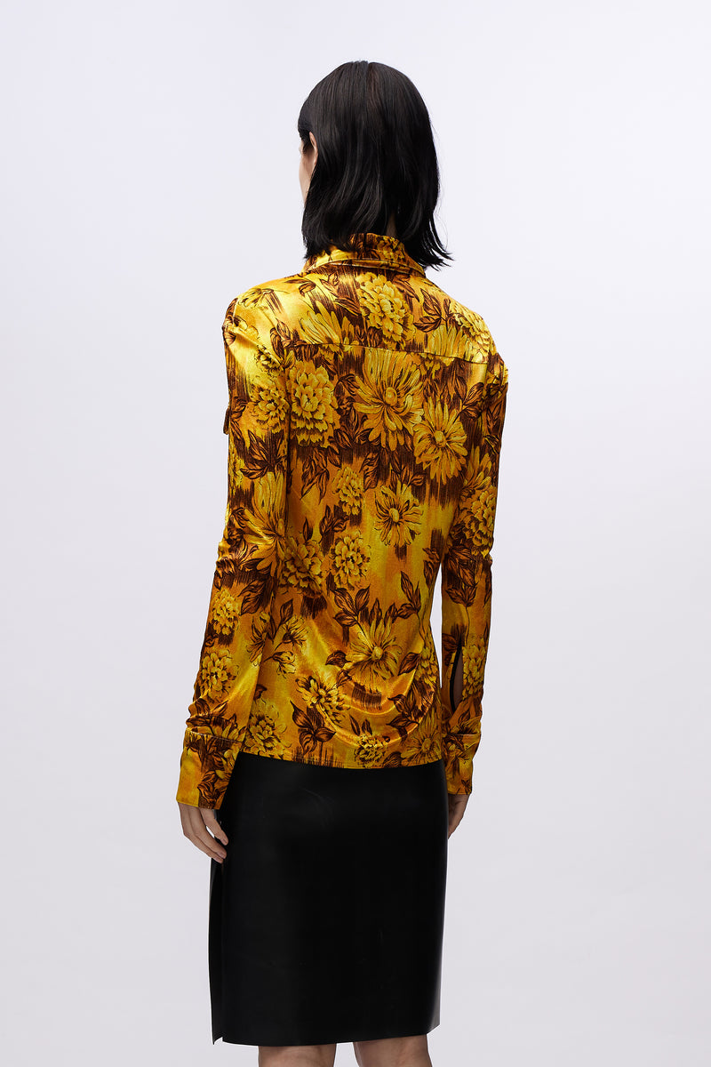Slim Jersey Shirt Gold Flowers