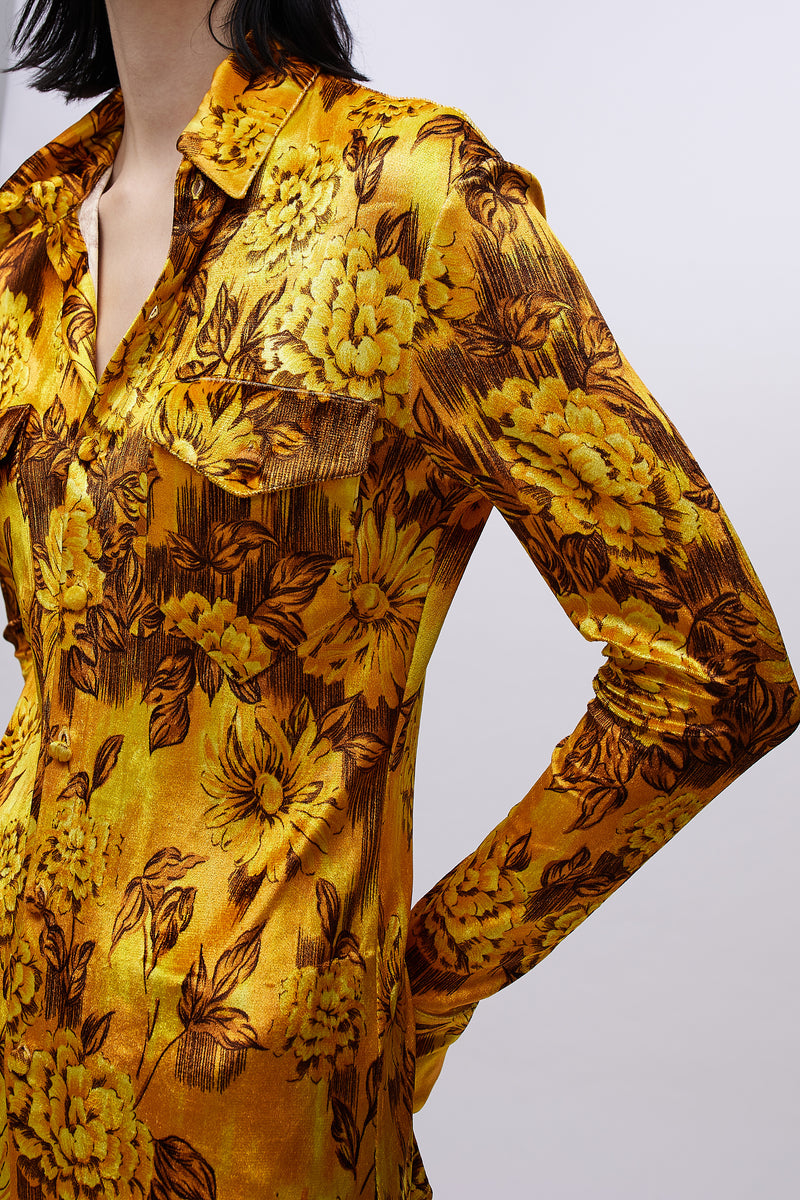 Slim Jersey Shirt Gold Flowers