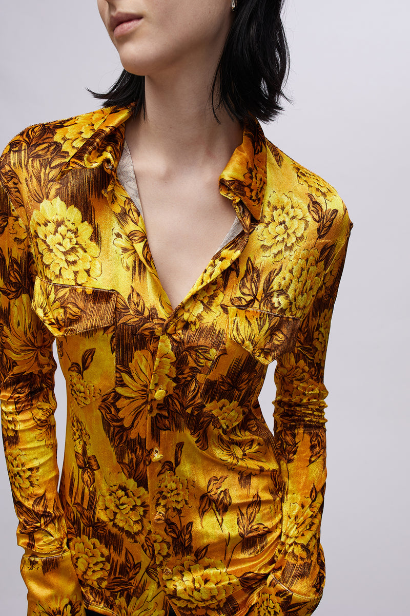Slim Jersey Shirt Gold Flowers