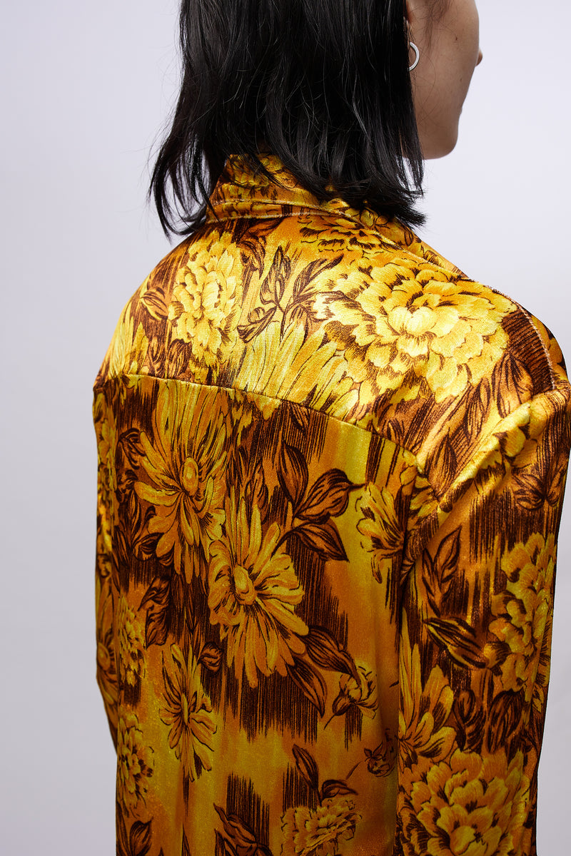 Slim Jersey Shirt Gold Flowers