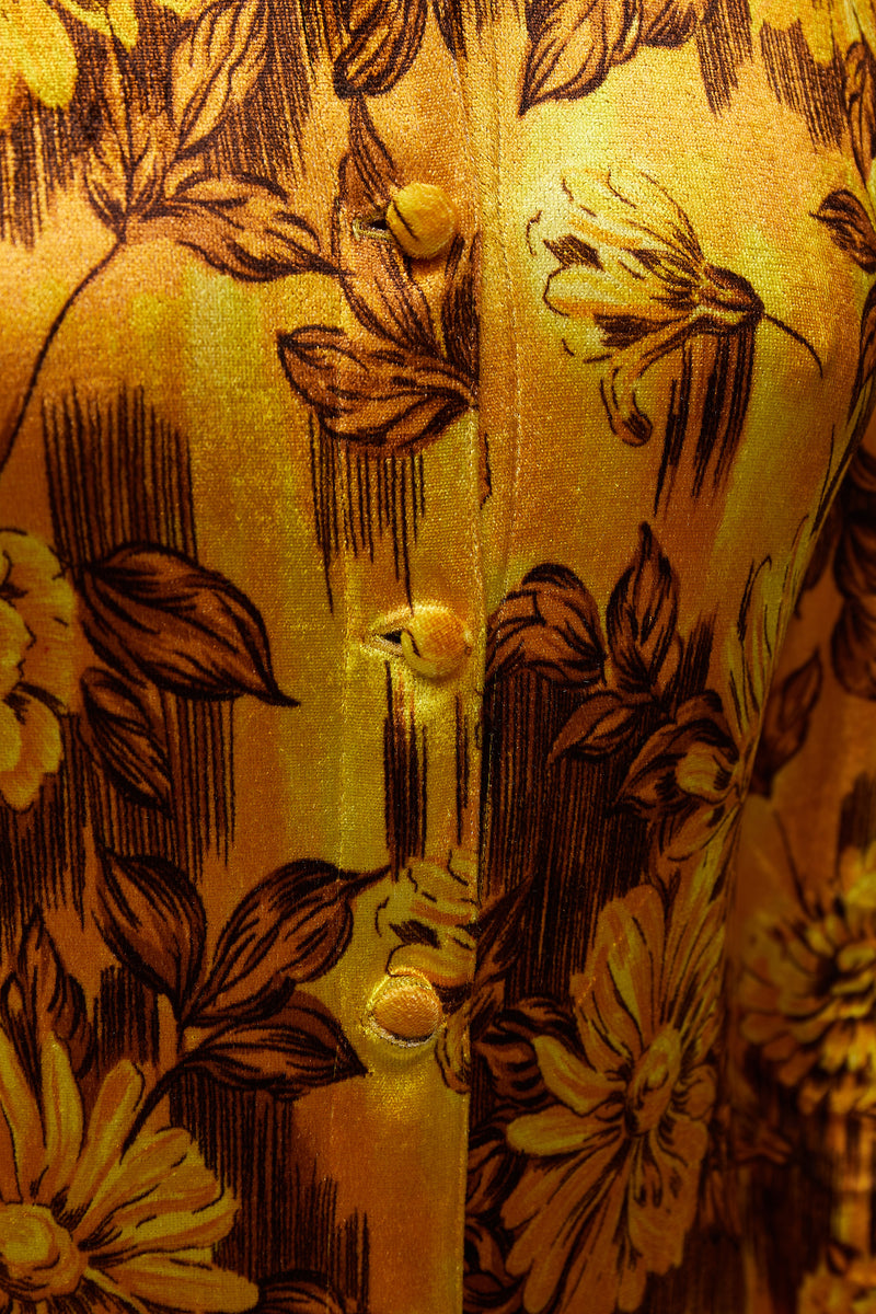 Slim Fitted Shirt Dress Gold Flowers