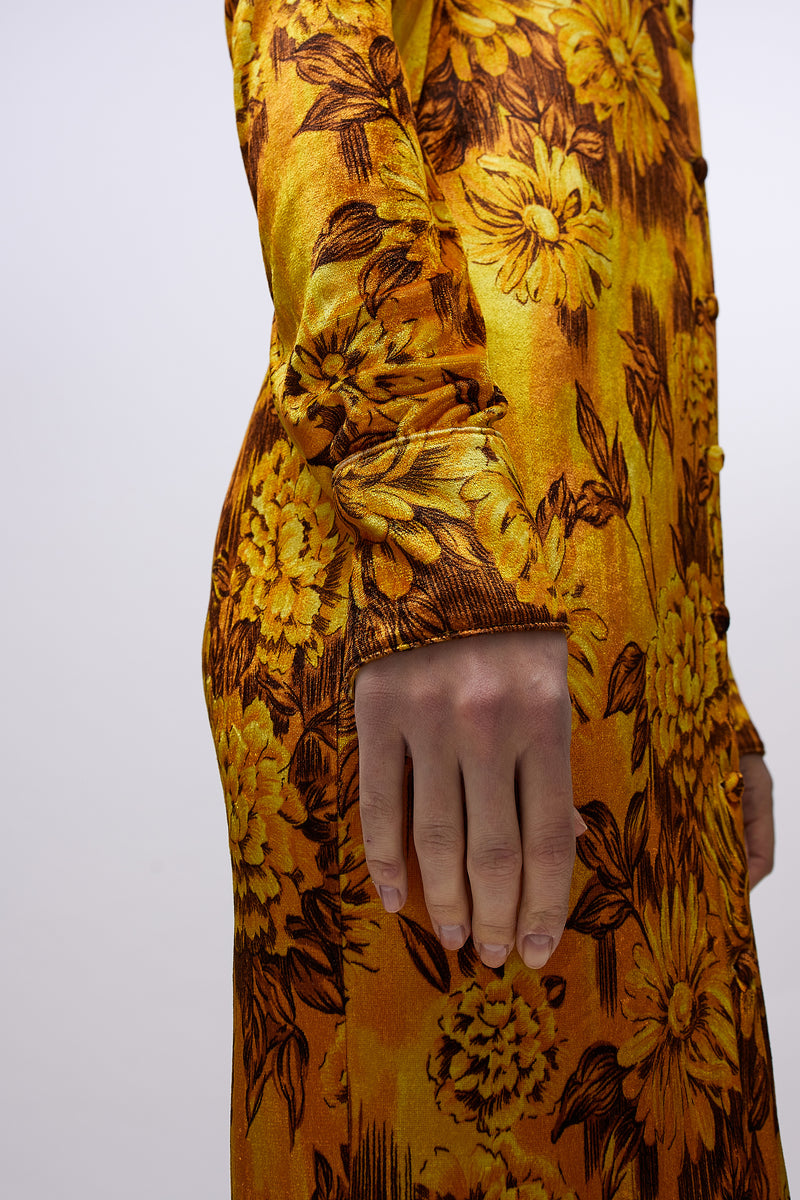 Slim Fitted Shirt Dress Gold Flowers
