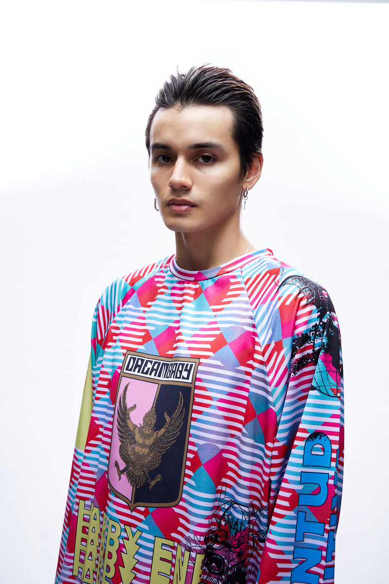 Mens Football Jersey Knit Red Multicolor