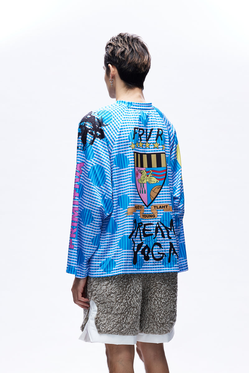 Mens Football Jersey Knit Blue Multicolor