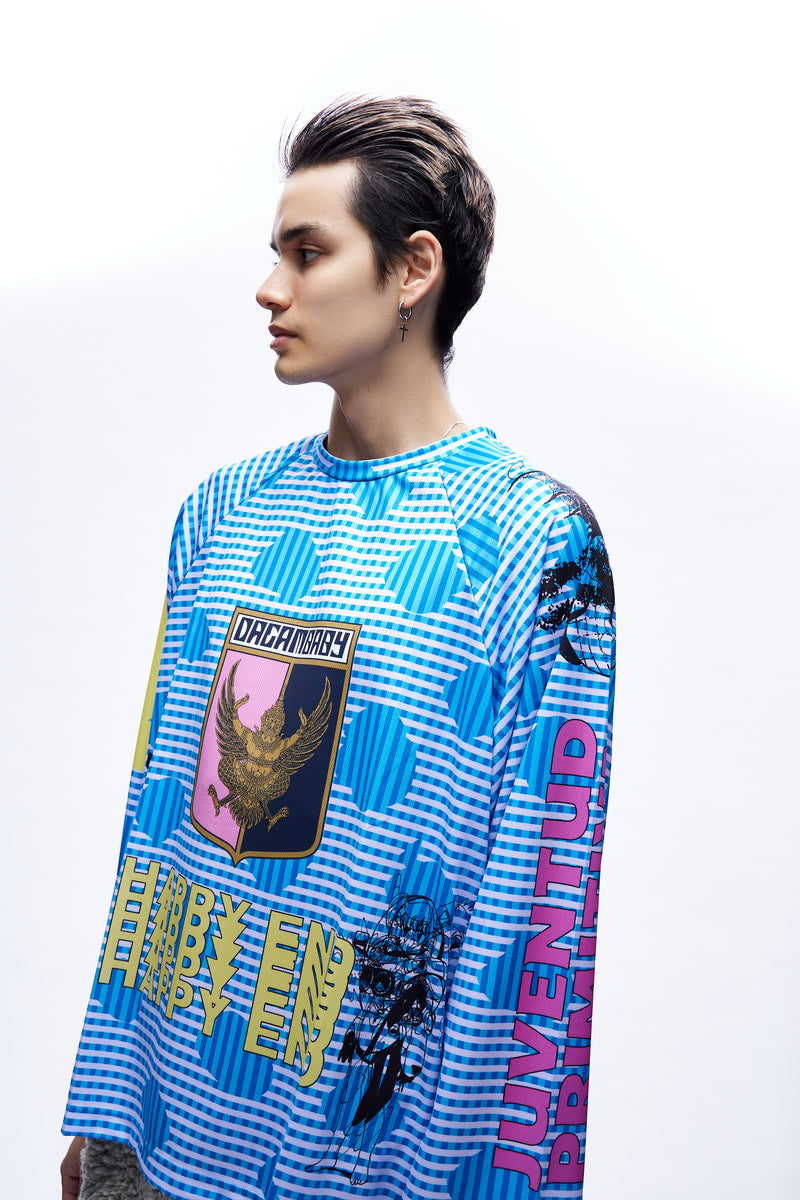 Mens Football Jersey Knit Blue Multicolor