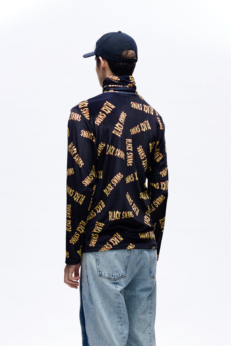 Mens Black Swans Velvet Turtleneck Knit Yellow Black