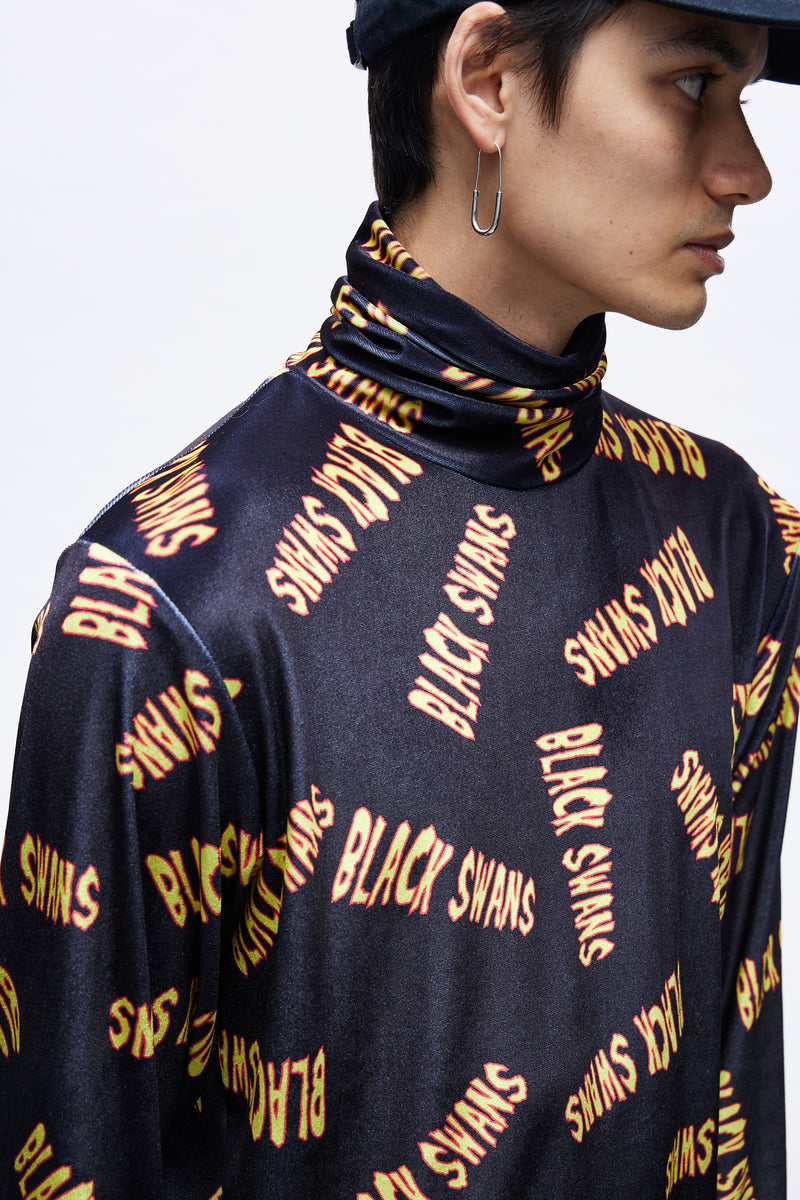Mens Black Swans Velvet Turtleneck Knit Yellow Black