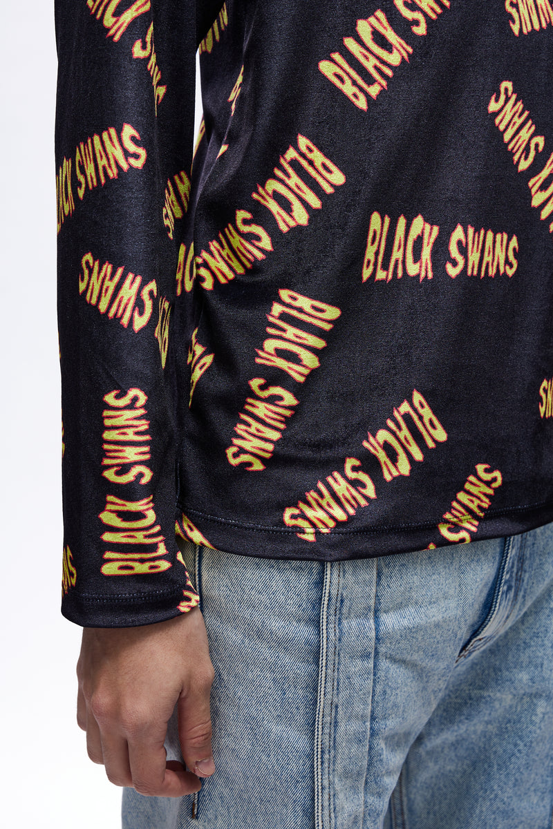 Mens Black Swans Velvet Turtleneck Knit Yellow Black