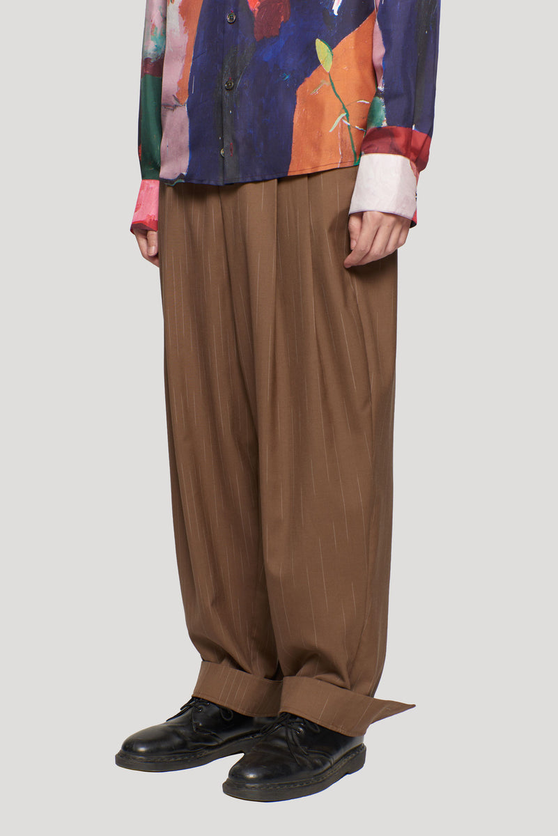 Dan Wide Leg Carrot Double Layer Trouser Safari Pastel Blue Teardrop Stripe