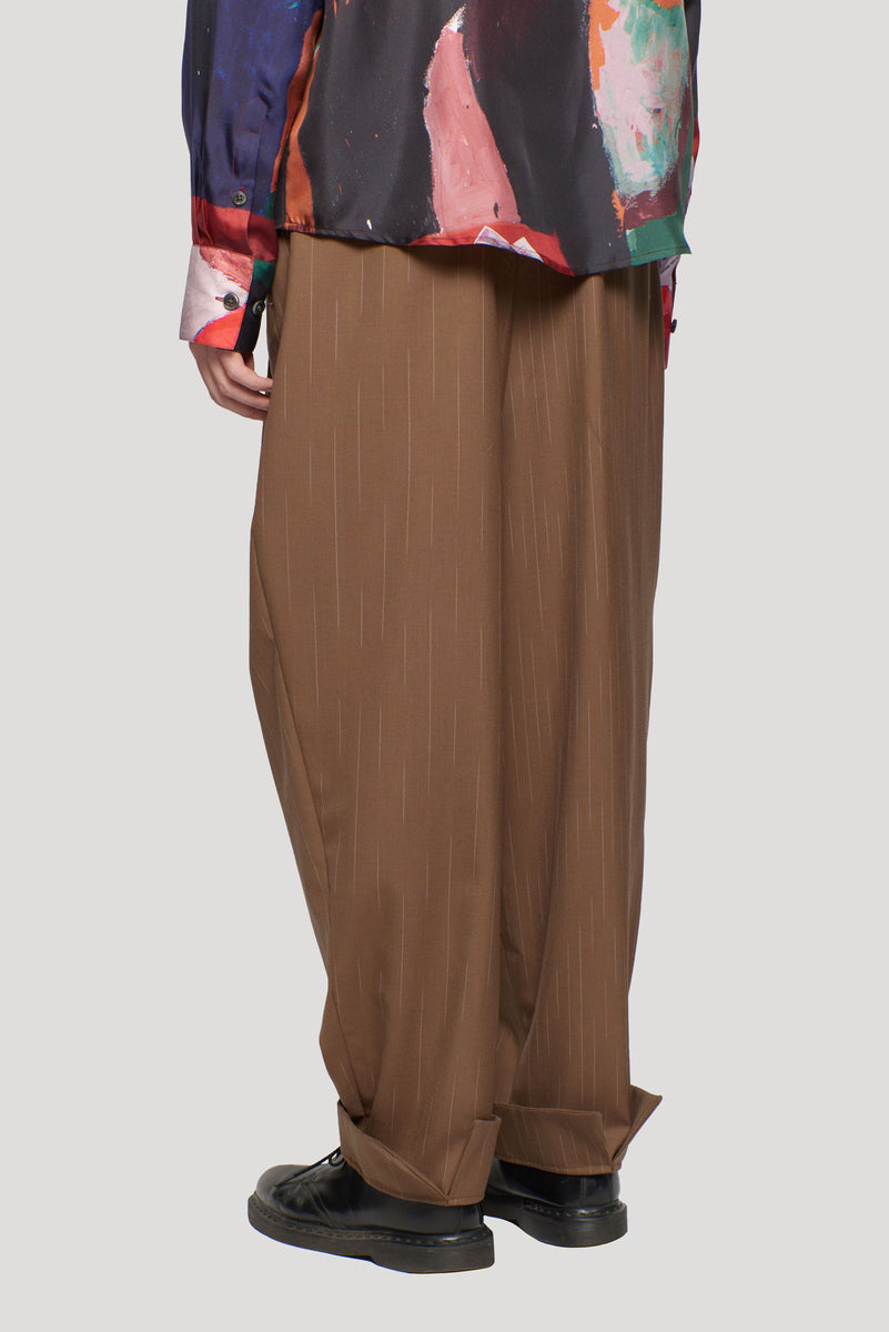 Dan Wide Leg Carrot Double Layer Trouser Safari Pastel Blue Teardrop Stripe