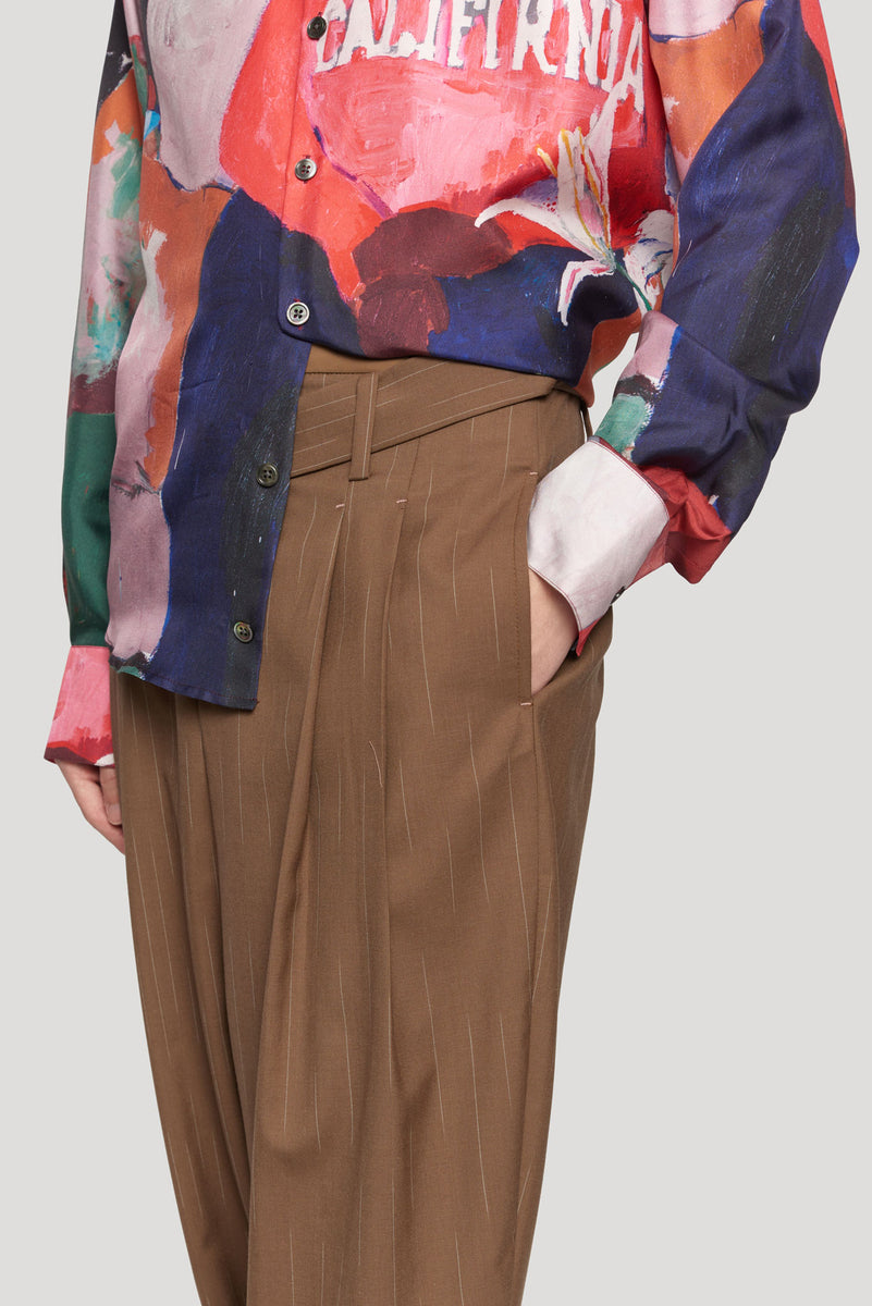 Dan Wide Leg Carrot Double Layer Trouser Safari Pastel Blue Teardrop Stripe